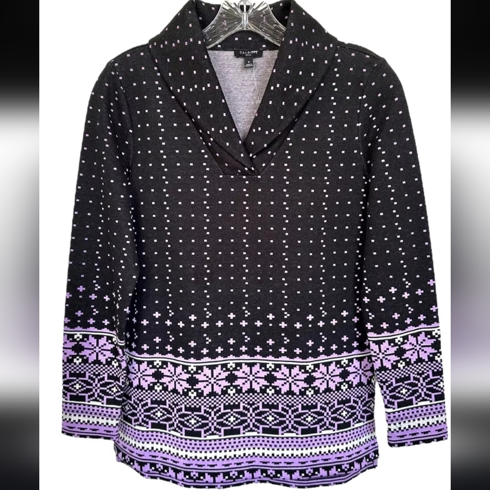 Talbots Fair Isle Jacquered Shawl Collar Tunic Pullover - Picture 2 of 9